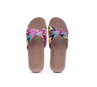 Slippers pour Femmes Summer Chinois Mattes de Paille de rotin Pantoufles en Lin pour Hommes Femmes Sandales à Feuilles glissantes