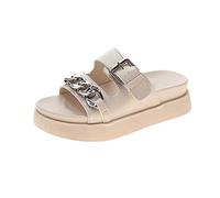 Slippétes pour Femmes Fashion Fomes Casual Women Sandales Plat avec des Pantoufles de Base Sliver chaîne de Bases PU Femme Chaussures Solid Flipblue, 5.5 UK