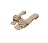 Slippétes pour Femmes Panths ganters Piste carré Ouvert à Bout Ouvert Chaussures Plats Dames d'été décontracté Sandales de Plage Shoeskhaki, 2,5 UK