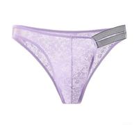 Slips Hommes Dentelle Transparent Jacquard Sous-vêtements avec Design Creux Doux Respirant S-2XL (Violet S)