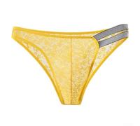 Slips Hommes Transparent Dentelle Jacquard Respirant Doux Sous-vêtements Sissy Hollow Design pour un port quotidien Taille S-2XL (Jaune XL)