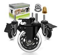 Slipstick CB693 Lot de 4 roulettes pivotantes en caoutchouc de qualité supérieure avec frein avec tige filetée de 3/8" - 40,6 x 2,5 cm, matériel de montage, noir/transparent