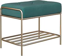 Slish Banc à chaussures d'entrée avec support en métal, étagère à 1 niveau et tabouret rembourré doux pour salon, couloir, chambre à coucher - Gris et vert, 60 x 32 x 45 cm