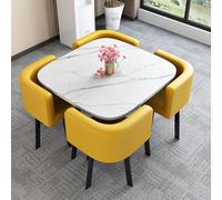Slish, Ele Ensemble de table ronde moderne avec 4 chaises noires - Fourrure de cuisine peu encombrante pour salle à manger et salon - Design Slish, Ele pour les repas de famille et les divertissements