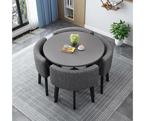 Slish Ensemble de table ronde moderne avec 4 chaises en fourrure pour salle de séjour Idéal pour 4 personnes 70 x 75 cm