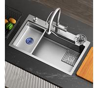 Slish Évier de cuisine fabriqué à la main en acier inoxydable avec robinet encastrable - Design simple pour l'extérieur et la terrasse - 75 x 45 cm - Gris H