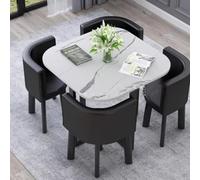 Slish & Functal Ensemble table de salle à manger carrée moderne en marbre avec 4 chaises à bascule - Table de bar et chaises peu encombrantes pour balcon, cuisine, salon