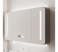 Slish & Functal Sto Solut Armoire de salle de bain anti-buée HD avec miroir 3 couleurs LED Affichage de l'heure et de la température Gris 90 x 13 x 70 cm