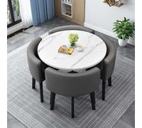Slish Home Ensemble de table de salle à manger ronde carrée avec 4 chaises à bascule - Table de conférence de 80 cm pour cuisine et salon - Design compact en fourrure