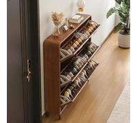 Slish Sto Solut Meuble à chaussures fin en bois avec porte-gobelet rétractable ventilé pour entrée, chambre à coucher et salon
