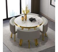 Slish Table à manger ronde moderne pour 4 ou 5 pièces avec dessus en imitation marbre et 4 chaises en cuir synthétique pour petits appartements 80 x 80 x 75 cm