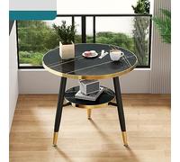 Slish Table basse ronde moderne double couche pour salon et salle à manger, table de centre de cocktail avec pieds en métal noir robustes, parfaite pour les réunions et les réceptions (70 x 70 x 72 cm
