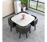 Slish Table ronde moderne avec chaises Table de conférence et table de réception pour 4 cuisines et salon Motif fourrure 30 x 80 x 75 cm