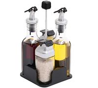 Sliveal Ensemble Condiments - Bouteille Sel et Poivre, Bouteille Huile et Vinaigre, Support - Acier Inoxydable et Verre - 5 Pièces