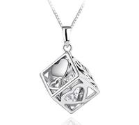 Sliver Love Heart Zirconia Hollow Cube Pendant pour Les Femmes Chaîne de Liaison 45 cm