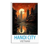 SLJGINEU Poster de voyage vintage de la ville de Hanoï Vietnam - 20 x 30 cm - Impression sur toile moderne pour décoration de salon