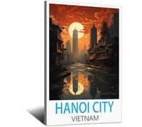 SLJGINEU Poster de voyage vintage de la ville de Hanoï Vietnam 30 x 45 cm - Impression sur toile moderne pour décoration de salon