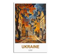 SLJGINEU Poster de voyage vintage Ukraine Lviv - Impression sur toile moderne pour décoration de salon - 30 x 45 cm