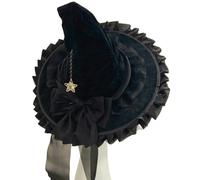 SLJYM Chapeau de sorcière pour Halloween avec nœud papillon Grand chapeau de magicien froncé noir