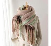 SLJYM Écharpe épaisse en Mohair à Rayures Tendance pour Homme et Femme, écharpe à Pompon Solide pour l'hiver, pour étudiants, Longue et Chaude