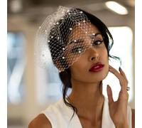 SLJYM Élégant Serre-tête de mariée en Perles avec voiles de Cage à Oiseaux de Mariage Filet pour Le Visage de la mariée Accessoires de Mariage pour Femmes