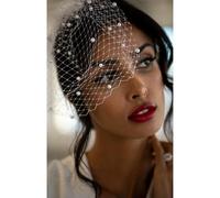 SLJYM Élégant Serre-tête de mariée en Perles avec voiles de Cage à Oiseaux de Mariage Filet pour Le Visage de la mariée Accessoires de Mariage pour Femmes