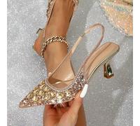 SLJYM Femmes Escarpins Argent Cristal Strass Talons Hauts Mode D'été Talon Aiguille Dames Mariage Coupe Dorée et Chaussures