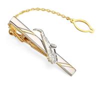 SLJYM Pince à cravate classique pour homme et femme Love Rose Anchor Saxophone Clip de musique Business Costume Chemise Accessoires Bijoux Cadeaux, taille unique, Plaqué argent, Perle