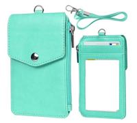 SLJYM Porte-cartes de crédit pour homme et femme avec sangle de cou portable à fermeture éclair et moraillon pour étudiant, personnel, carte d'identité, bus, bureau, Vert