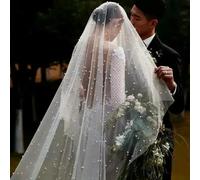 SLJYM Voile de mariée à Perles 2 Niveaux Blusher Voile de Mariage Voile Tombant Visage Couvert avec Peigne Blanc/Ivoire Perle Cathédrale 300 cm