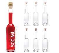 SLK GmbH Lot de 6 flacons vides en Verre 500 ML OPI-HGK avec Bouchons en liège et Bois pour liqueurs, Eau de Vie, vinaigre, Huile 31,5 cm 0,5 l