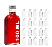 slkfactory 20 Bouteille Verre 100ml - Flasque, Bouteille 100 ml en Verre Fiole 10 cl avec Bouchon à Vis Réutilisable Alcool Liqueur Cadeau Rangement