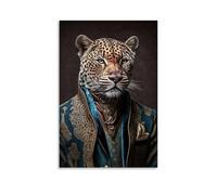SLKJYX Poster animal représentant un léopard habillé de vêtements de la Renaissance en gentleman, sur fond sombre, art mural, décoration murale, moderne, affiche d'art à suspendre, 40 x 60 cm