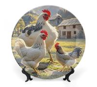SLKMHFT Assiette décorative en porcelaine anglaise de 17,8 cm avec présentation poules et ferme en céramique imprimée assiettes à dîner assiettes décoratives pour décoration de maison à suspendre