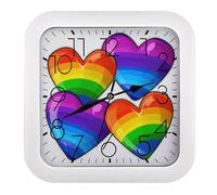 SLKMHFT Horloge murale carrée à piles avec cœurs imprimés Gay Pride - Sans bruit de tic-tac - Pour chambre à coucher, salon, cuisine