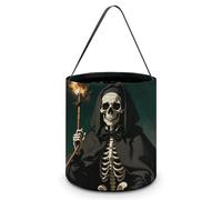 SLKMHFT Sac à bonbons pliable d'Halloween avec poignées pour Halloween, fête de Noël, sorcier sombre, 20,1 x 20,1 x 21,1 cm, Magicien des ténèbres, 7.9*7.9*8.3 inches