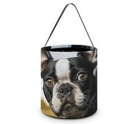 SLKMHFT Sac à bonbons pliable pour Halloween, motif boston terrier, panier à bonbons réutilisable avec poignées pour fête d'Halloween, fête de Noël, chiot Boston Terrier, Chiot Terrier Boston,