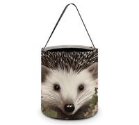 SLKMHFT Sac fourre-tout pliable d'Halloween avec motif hérisson dans une couronne florale - Panier à bonbons réutilisable avec poignées pour fête d'Halloween, fête de Noël, hérisson dans couronne