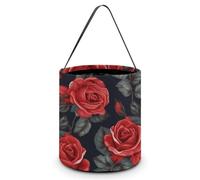 SLKMHFT Sac fourre-tout pliable pour Halloween, beau sac à bonbons avec roses rouges imprimées, panier à bonbons réutilisable avec poignées pour fête d'Halloween, fête de Noël, belles fleurs de rose