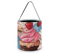 SLKMHFT Sac fourre-tout pliable pour Halloween, cupcakes et crème glacée, panier à bonbons réutilisable avec poignées pour fête d'Halloween, fête de Noël, cupcakes et crème glacée, Cupcakes et glaces,