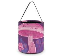 SLKMHFT Sac fourre-tout pliable pour Halloween, motif champignon rose, panier à bonbons réutilisable avec poignées pour fête d'Halloween, fête de Noël, champignon rose, 20,1 x 20,1 x 21,1 cm,