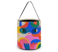 SLKMHFT Sac fourre-tout pliable pour Halloween - Motif chats colorés - Panier à bonbons réutilisable avec poignées pour fête d'Halloween, fête de Noël, rangement de chats colorés, 20,1 x 20,1 x 21,1