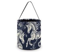 SLKMHFT Sac fourre-tout pliable pour Halloween, motif cheval chinois, seau à bonbons réutilisable avec poignées pour fête d'Halloween, fête de Noël, motif cheval chinois, Motif cheval chinois,