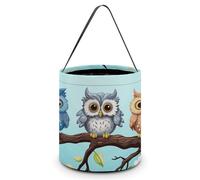SLKMHFT Sac fourre-tout pliable pour Halloween, motif chouettes sur une branche, seau à bonbons réutilisable avec poignées pour fête d'Halloween, fête de Noël, hiboux sur une branche, 20,1 x 20,1 x