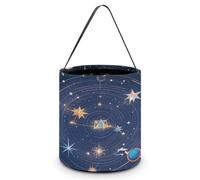 SLKMHFT Sac fourre-tout pliable pour Halloween, motif constellations, galaxies cosmiques imprimées, panier à bonbons réutilisable avec poignées pour fête d'Halloween, fête de Noël, rangement des