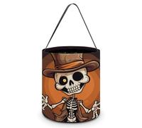 SLKMHFT Sac fourre-tout pliable pour Halloween, motif squelette amusant, panier à bonbons réutilisable avec poignées pour fête d'Halloween, fête de Noël, squelette amusant, 20,1 x 20,1 x 21,1 cm,