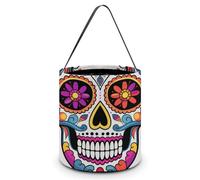 SLKMHFT Sac fourre-tout pliable pour Halloween, motif tête de mort, panier à bonbons réutilisable avec poignées pour fête d'Halloween, fête de Noël, rangement de fête, 20,1 x 20,1 x 21,1 cm, Sugar