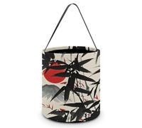 SLKMHFT Sac fourre-tout pliable pour Halloween, peinture à l'encre du soleil rouge et des montagnes, seau à bonbons réutilisable, panier à bonbons avec poignées pour fête d'Halloween, fête de Noël,