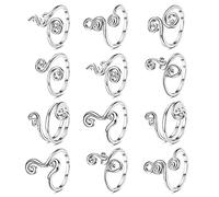 Sllaiss 12Pcs Anneaux d'orteils pour les femmes réglables Open African Anneaux d'orteils Simple Stackable Thumb Rings Set Black White Or Plaqué Knuckle Rings Summer Beach Foot Jewellery(Silver)