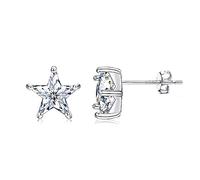 Sllaiss 925 Boucles d’oreilles Sterling Silver Stud Set Small Cubic Zirconia Stud Earrings Dainty Round Flower Star Stud Earrings pour femmes Bijoux minimalistes plaqués or blanc(Style C)